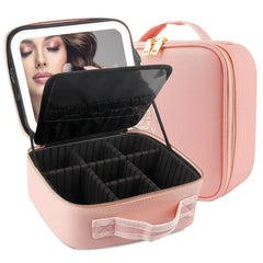 ✨ Premium Travel Makeup Bag with Smart LED Mirror – Rechargeable & Multi-Functional