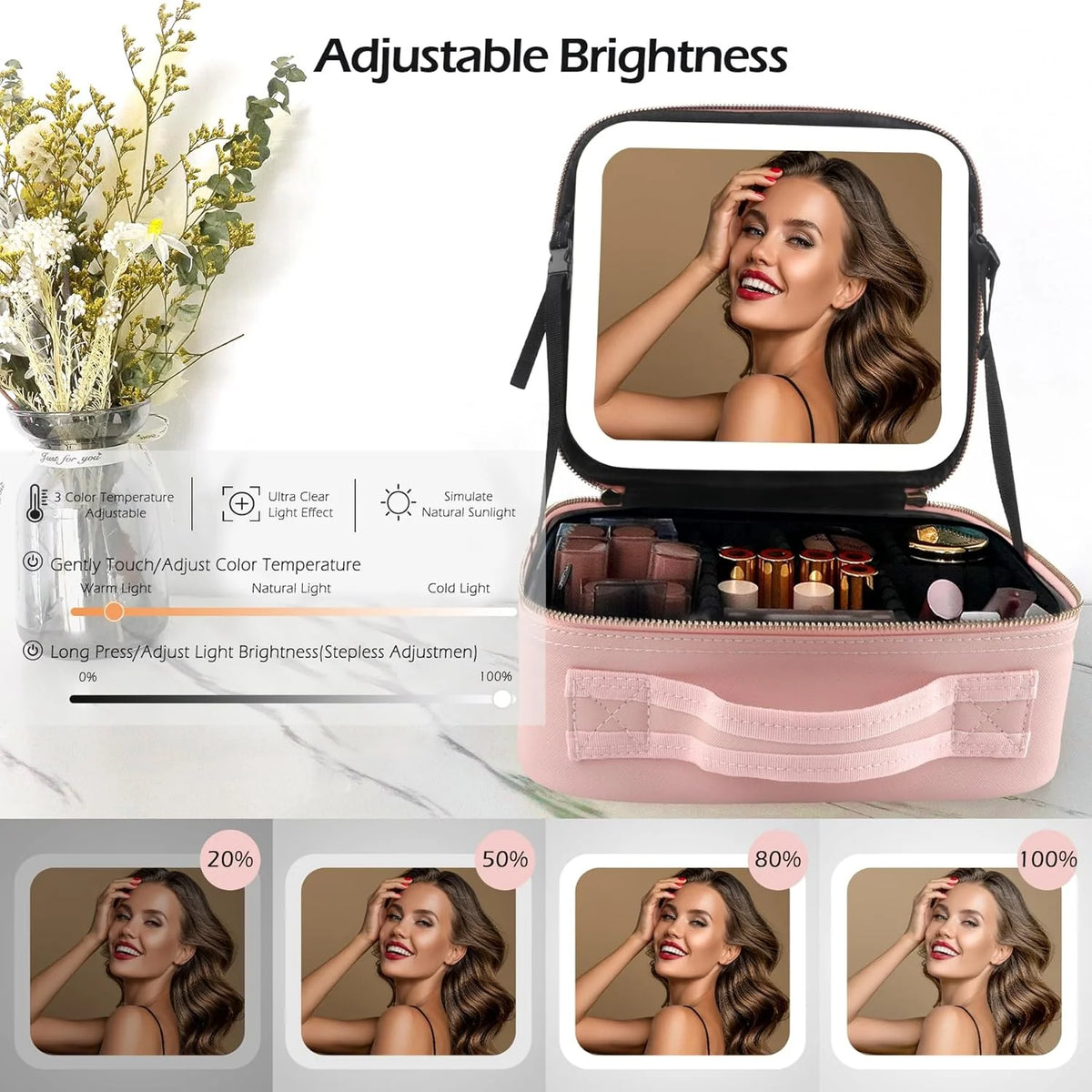 ✨ Premium Travel Makeup Bag with Smart LED Mirror – Rechargeable & Multi-Functional