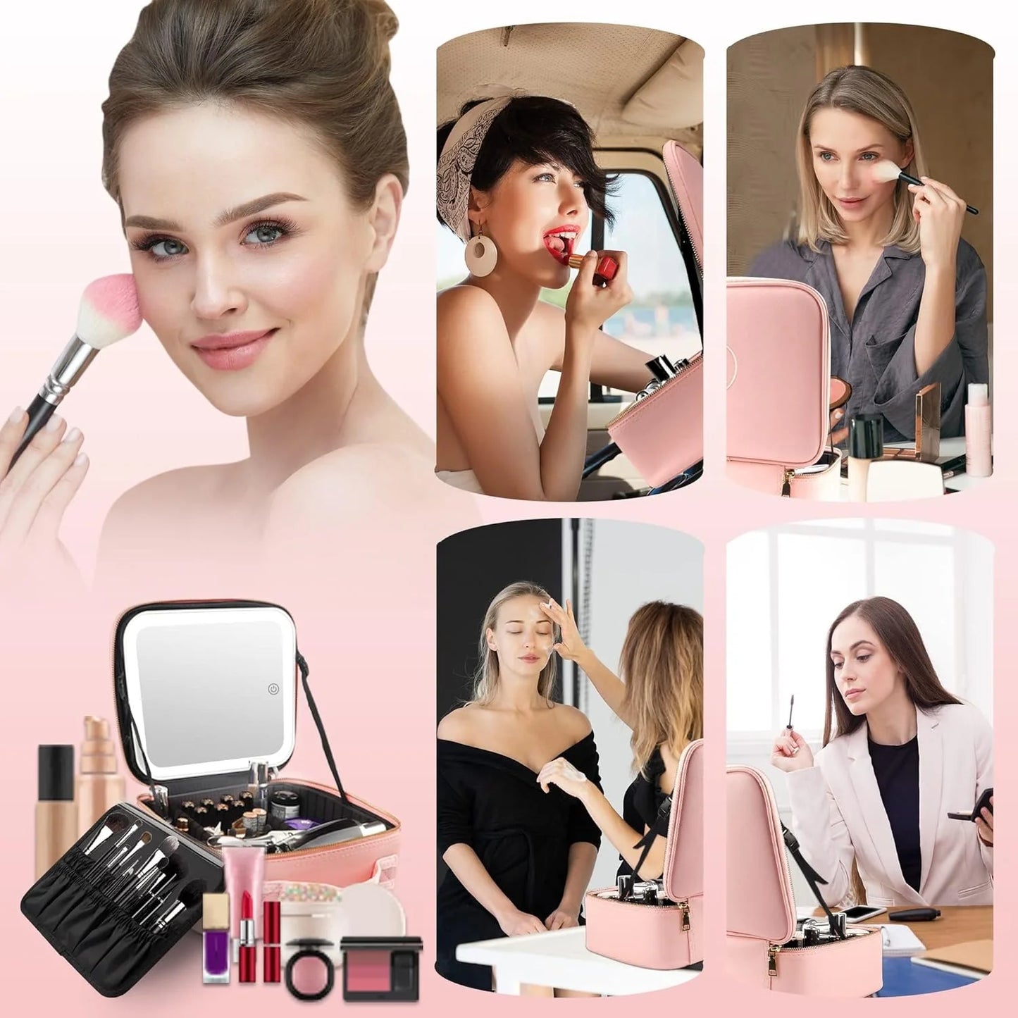 ✨ Premium Travel Makeup Bag with Smart LED Mirror – Rechargeable & Multi-Functional
