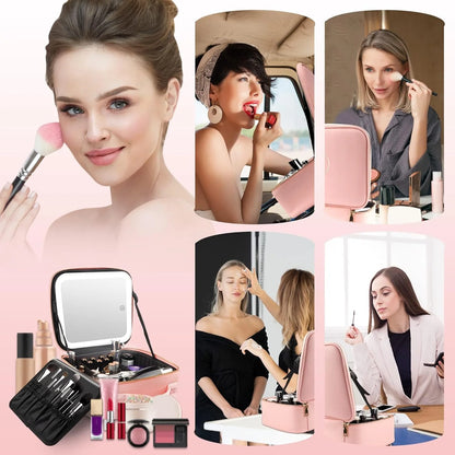 ✨ Premium Travel Makeup Bag with Smart LED Mirror – Rechargeable & Multi-Functional