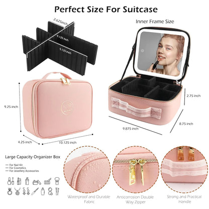 ✨ Premium Travel Makeup Bag with Smart LED Mirror – Rechargeable & Multi-Functional